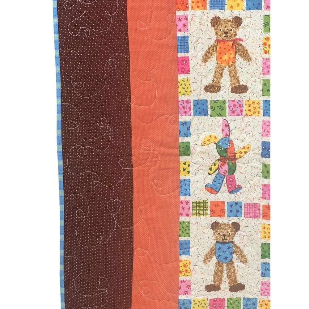Handmade Teddy Bear Bunny Quilt Throw Blanket Twin Topper 42x60‎